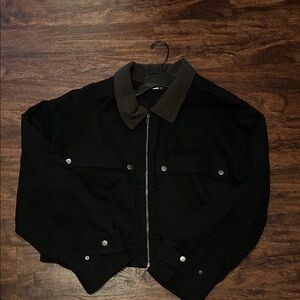 Unisex Black Jacket with Brown Collar